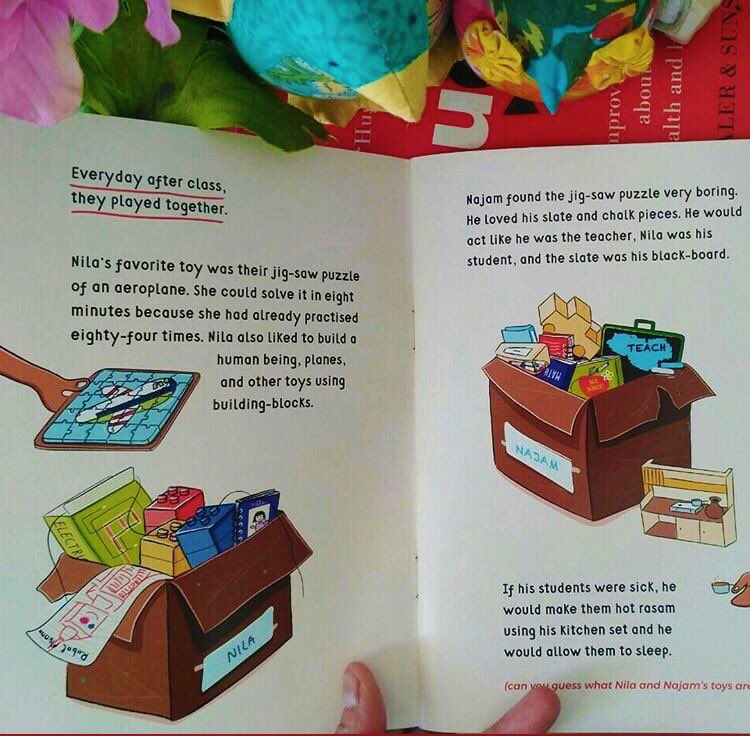 IrrelevantProj's tweet photo. ...who she is! Look at the toys in her box &amp; the toys in Najam’s box. Stereotypically, women are considered bad at math &amp; logic. But we are breaking this pattern with Nila! Emotional &amp; familial words are associated with women, but look, there’s a Najam. https://t.co/MHSK6XatJI