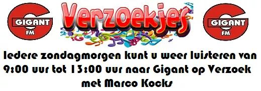 Luister jij ook weer gezellig mee naar Gigant op Verzoek? Het programma van Gigant FM waar de luisteraar centraal staat. Ook zijn er verschillende prijzen te winnen met een raadplaat. Ben jij er ook bij?