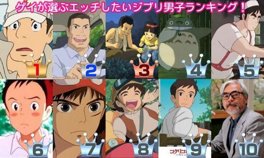 ゲイが選ぶジブリ男性キャラランキング1宗介パパ−崖の上のポニョ2 千尋パパ−千と千尋の神隠し3 清太さん−火垂るの墓4ト