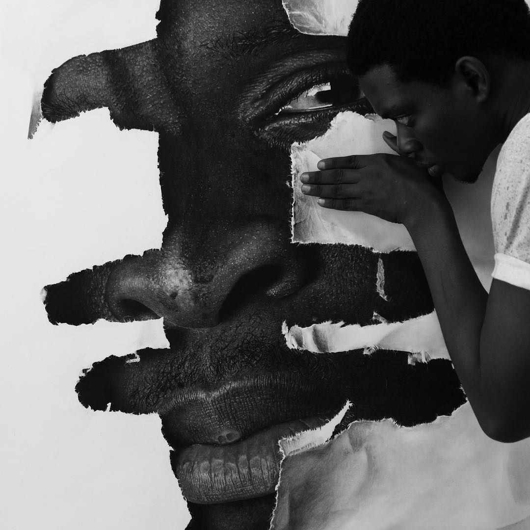 This is a pencil drawing. There's no torn paper. The face and the paper tear are all done with pencil. #drawing #viral #drawingwhileblack