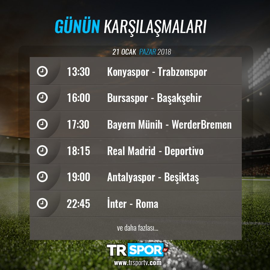TARAFTARIN KANALI TRSPORtv1.com   ''da ⚽️🖥
►21.01.2018 Günün Canlı Karşılaşmaları
trsportv1.com       
#canlımac #maclinki #macburada #canlimacburada #CANLI #canliyayin #macizle #hdmacizle #spor #futbol #ASRoma #besiktasinmacivar #Antalyaspor #Bursaspor