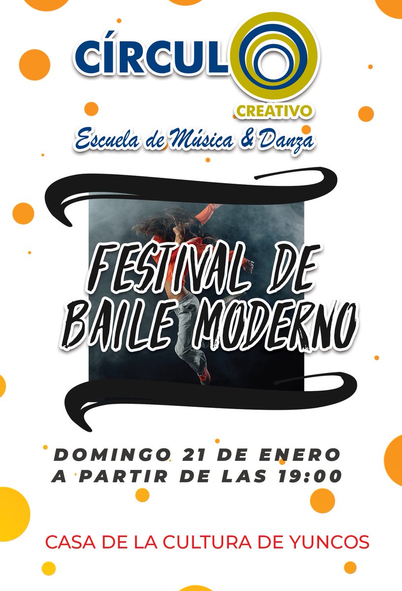 Y a partir de las 19:00 en la casa de la cultura tendremos el Festival de Baile Moderno. No faltes.
