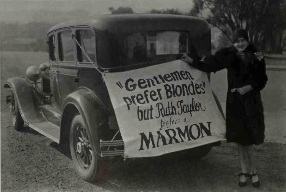 #RuthTaylor (January 13, 1905 – April 12, 1984) with a 1927-28 #Marmonsedan, L-head #straighteight. (Randolph Brandt collection) #GentlemenPreferBlondes