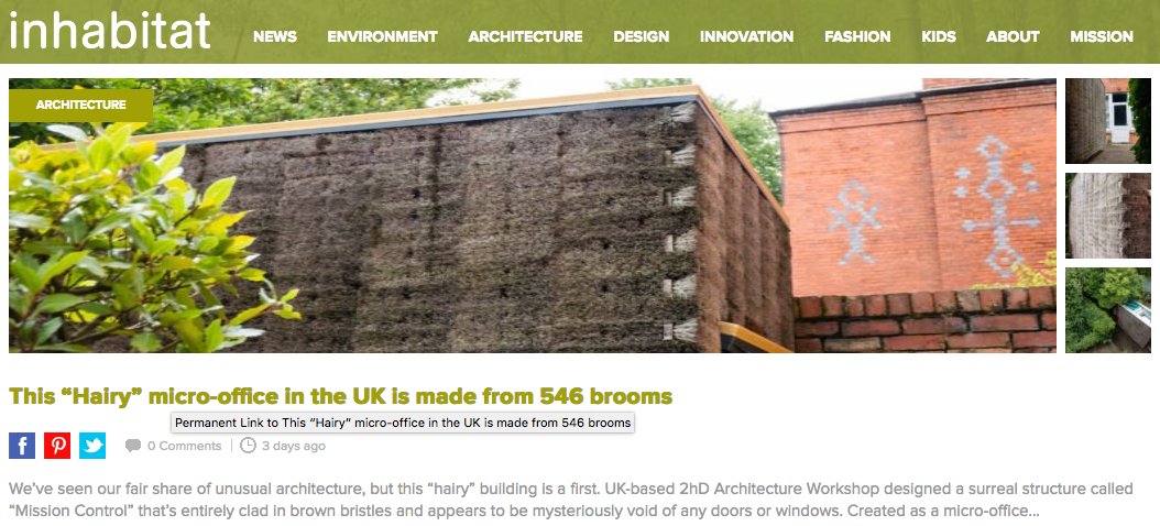"UK-based 2hD Architecture Workshop designed a surreal structure called “Mission Control” that’s entirely clad in brown bristles and appears to be mysteriously void of any doors or windows."
inhabitat.com/hairy-micro-of…