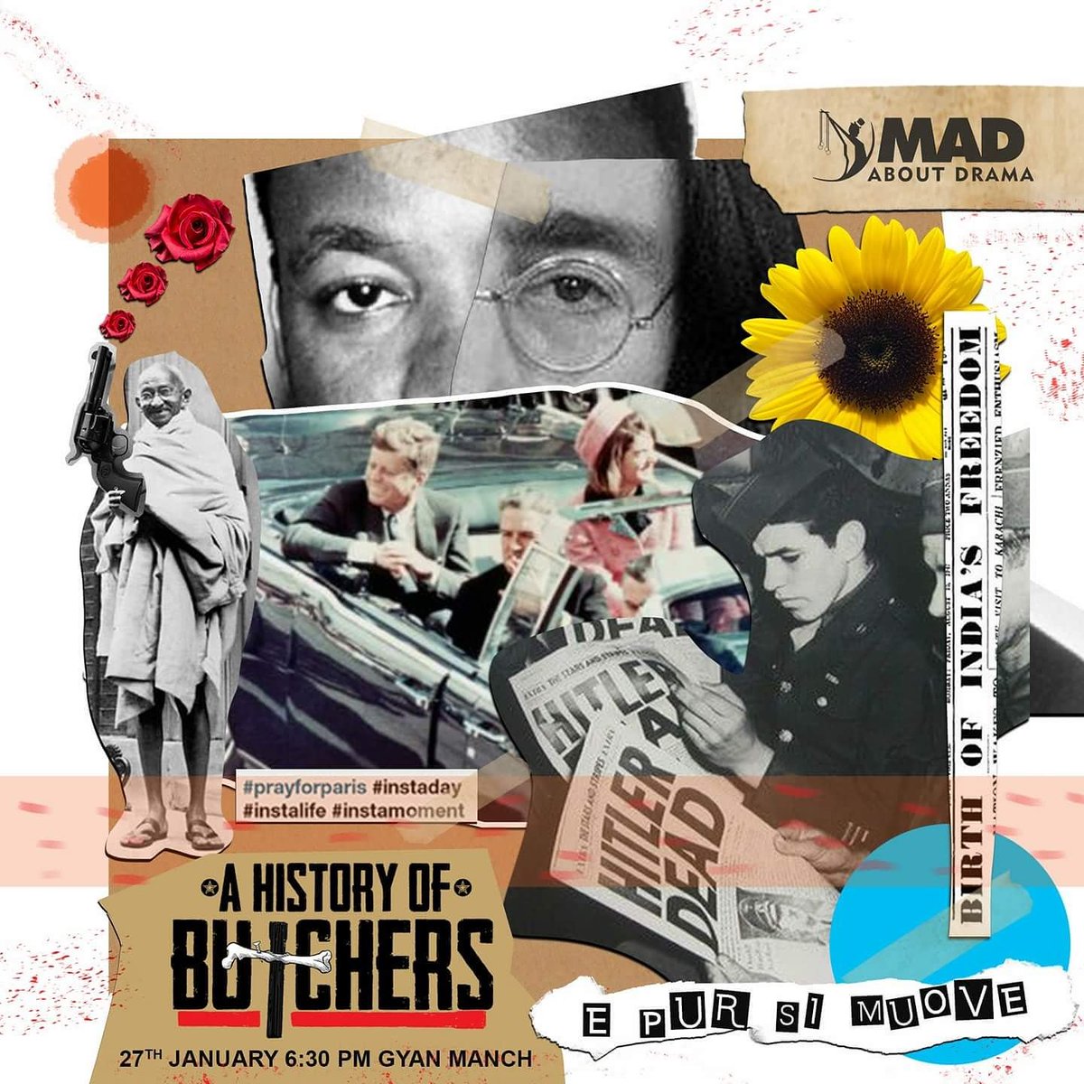 History's an angsty rock chorus. A distorted and bloodstained collage. History's that Black mirror episode that's too haunting to be true. 'A History of Butchers.'
27th Jan | Gyan Manch | 6 30 pm
Official Selection : Thespo at Prithvi 
Tickets : 9804209025