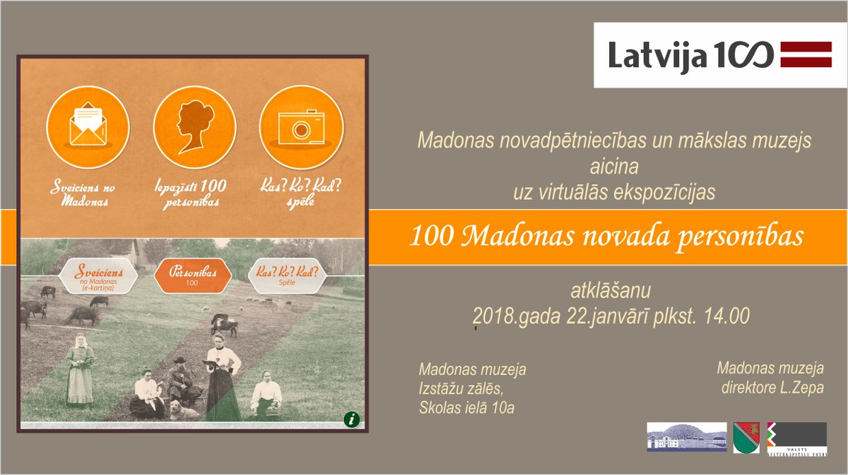 2.01.Madonā viesosies Latvijas Valsts prezidents Raimonds Vējonis. Viņš piedalīsies "Draudzīgā aicinājuma" pasākumā Madonas pilsētas vidusskolā un Madonas novadpētniecības un mākslas muzejā virtuālās ekspozīcijas "100 Madonas novada personības" atklāšanā.
madona.lv/lat/?ct=aktual…