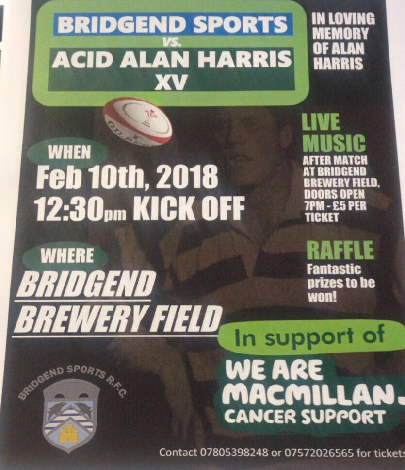 Get down and support this memorial game for Alan Harris in support of <a href="/macmillancancer/">Macmillan Cancer Support</a> being hosted at <a href="/bridgendravens/">Bridgend Ravens</a> ground on February 10th