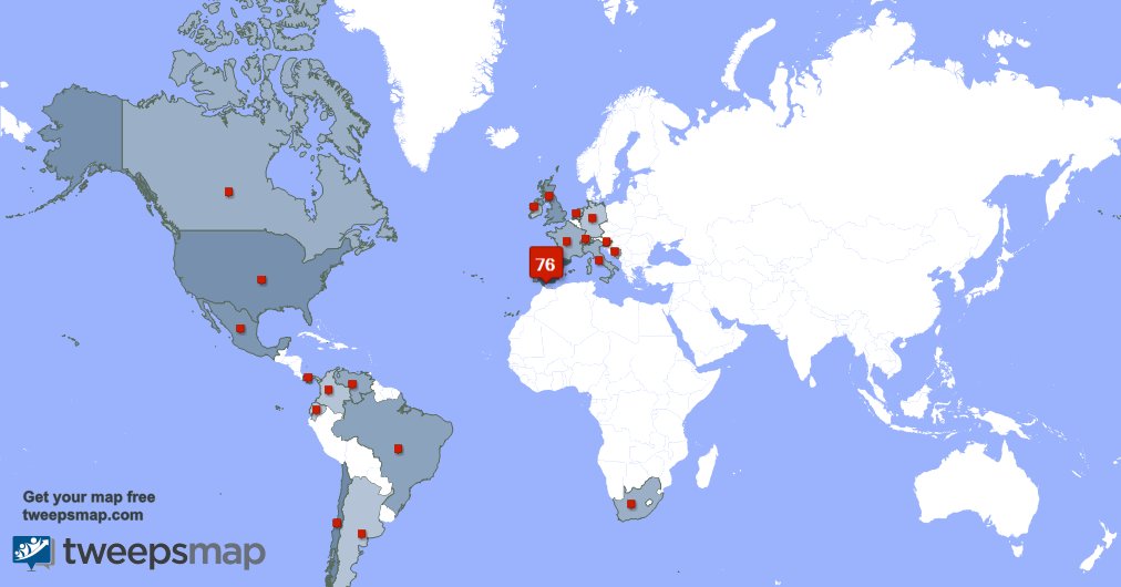 Mis seguidores viven en España(74%),Chile(4%),Estados Unidos(3%) y más tweepsmap.com/!AGarnachaMeli…
