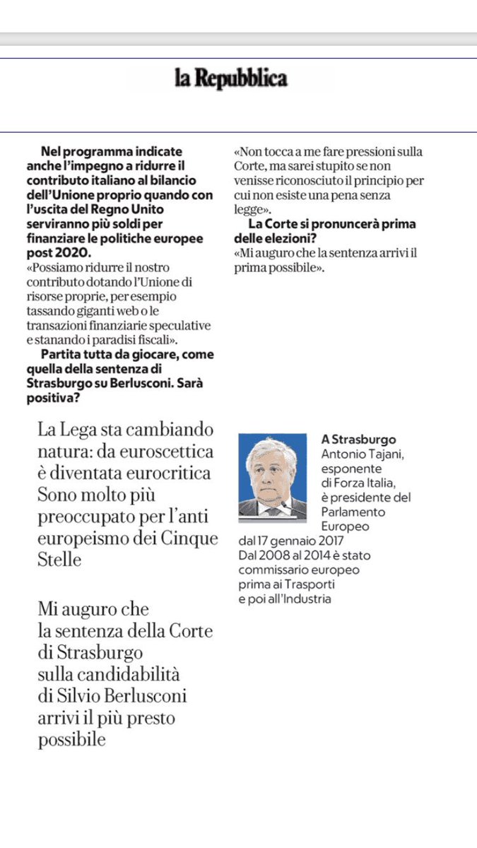 Antonio_Tajani's tweet photo. Nel mio primo anno da Presidente ho lavorato per rimettere la democrazia al centro dell’Unione, per un’Europa dove a decidere sia la politica e non i burocrati. Leggi la mia intervista su @repubblica https://t.co/MBYPtYHFvc