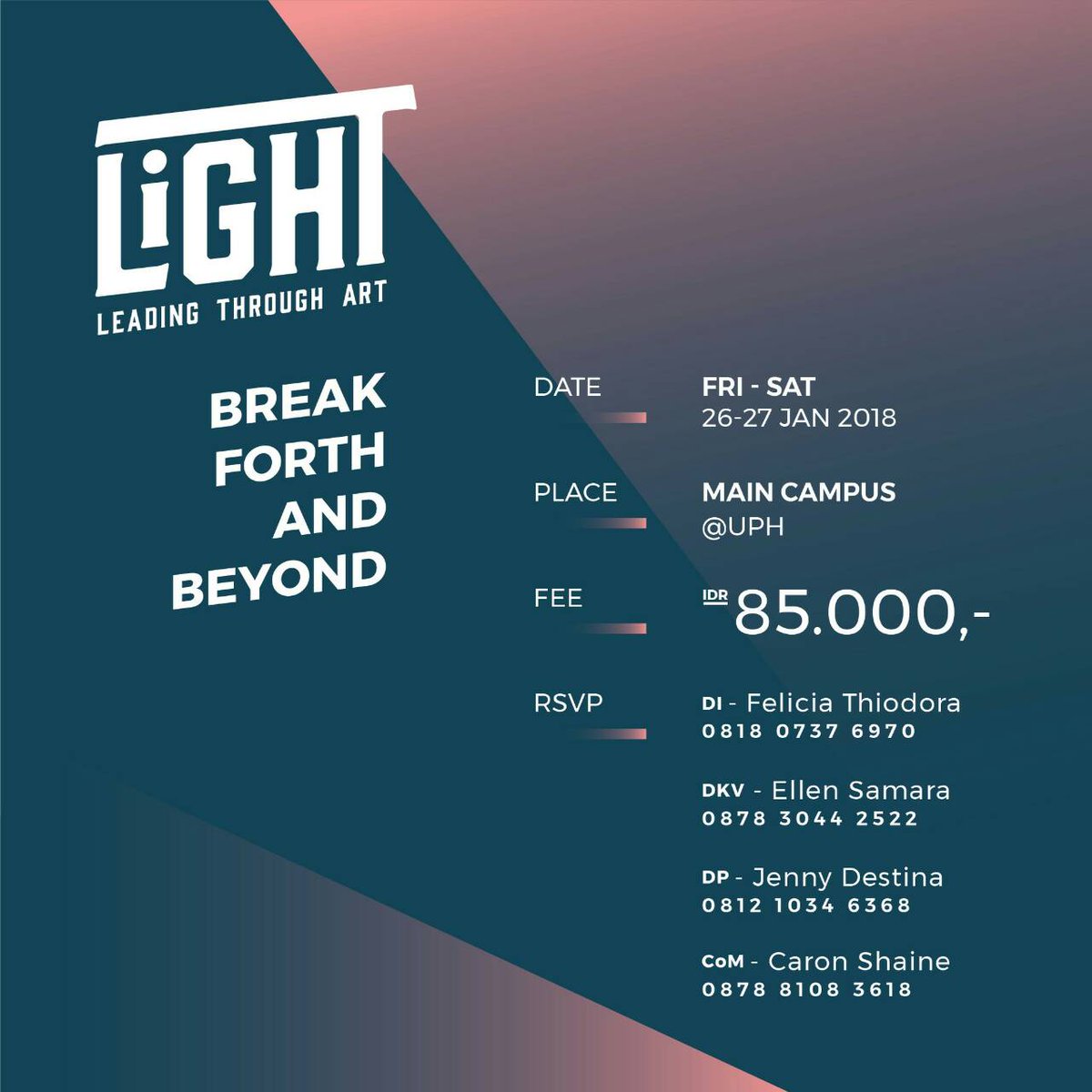 LIGHT 3.0 akan segera diadakan kuy ikut! Buat kamu-kamu yang ingin menjadi mentor dan pemimpin (khusus angkatan 2016-2017) untuk info detailnya sila ke RSVP yang tertera