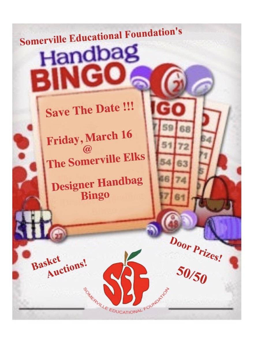 Hand Bag Bingo❕❗️❕ SEF’s next big event! Stay Tuned! Come To The Somerville Elks On March 16! Come Support The Cause! #DesignerHandBag #SomervilleNj #Bingo #ComeSupport #NJSEF #ForTheKids #SpreadTheWord #SomervillePublicSchools #SomervillePublicLibrary