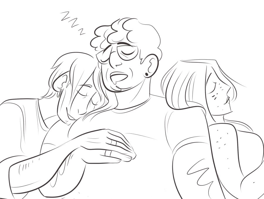 sleepy husbands and daughter 