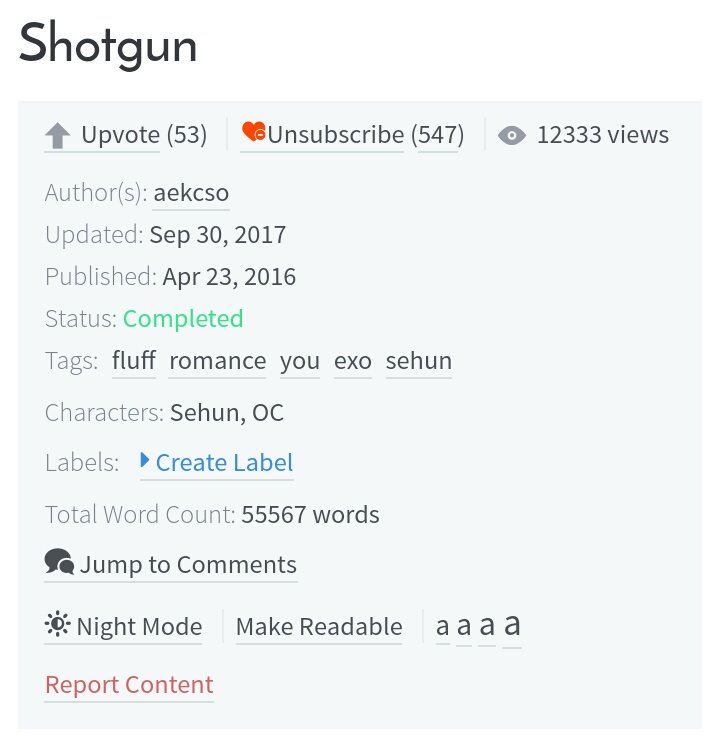 ShotgunRomance, FluffCompletedSehun x OCI really love this story  Oh sehun as CEO Mr Oh Sehun  http://www.asianfanfics.com/story/view/1116734/shotgun-fluff-romance-you-exo-sehun