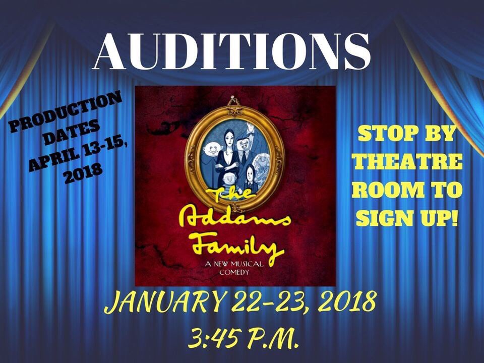 FalconTD's tweet image. Auditions for THE ADDAMS FAMILY are tomorrow!! It’s not to late to sign up! See Mrs. Kilpatrick or an officer to sign up &amp;amp; get more info before 3:25 tomorrow!