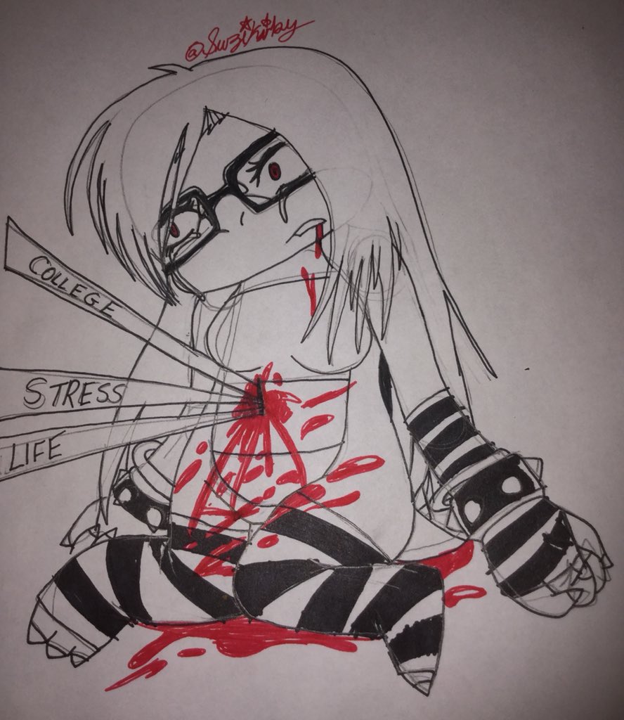 Suzikirby89's tweet image. This is probably gonna happen to me again this year :,,D 

*note: I drew this last year when I’m stressing out though my Spring and my Fall 2017 Semesters* #suzikirby #koopasona #koopalings #fanart #myart #blood #Doodles