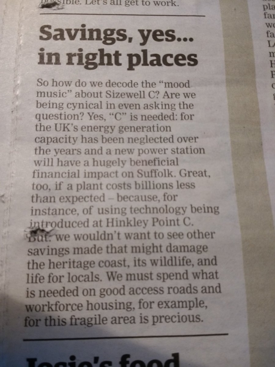 FOESuffolkCoast's tweet photo. from @EADT24 - Sizewell C "hugely beneficial effect on Suffolk" ? What planet is he on? Env. disaster, EDF mney makg ploy selling expensive elec. at exorbitant price, tax payers will underwrite.
Grn. engy already cheaper, and SZC least 10yrs off, if ever. #GreenEnergy https://t.co/UVKpODczux