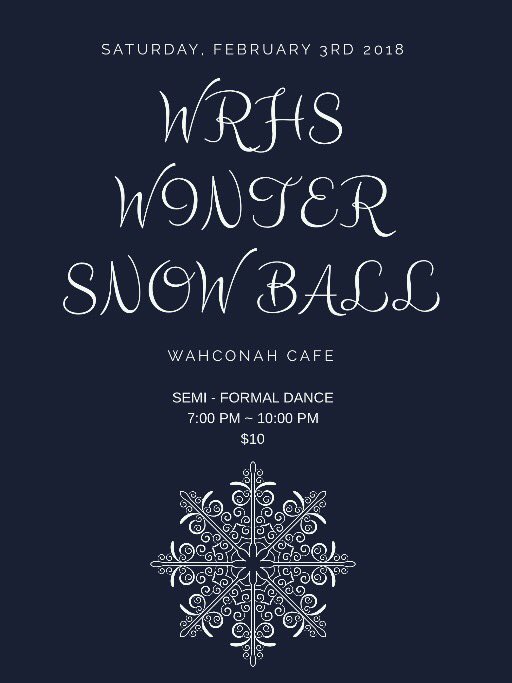 WRHS__2018's tweet photo. A bittersweet moment as our seniors host their final semi-formal dance, Feb. 3rd! Let's make this one the most memorable! ❄️ #snowball #Classof2018 https://t.co/MOtXuX5hXV