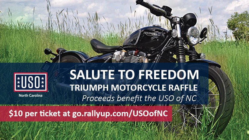 USOofNC's tweet photo. In just a few months, one lucky person will receive a brand new motorcycle from our #USONCSalutes raffle! Get your tickets today for a chance to win, and to support our service members &amp; their families in the process: https://t.co/mKsnVXj747 https://t.co/mpEEyRMqo3