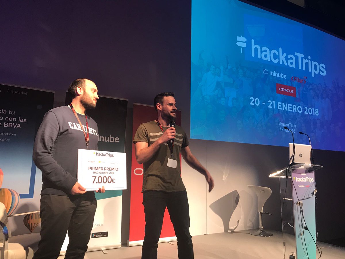 minube's tweet photo. ¡Enhorabuena! A los ganadores y a todos los equipos por el trabajazo que han hecho en este #hackaTrips. ¡Disfrutar esos premiazos! https://t.co/iGRoV4GSpH