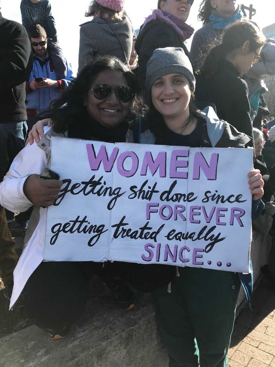 PEMammen's tweet photo. Nothing better than strong women in EM joining strong women everywhere to advocate for better. @flirtingwdisaster #gettingitdone #Phillyspirit #WomensMarch18 https://t.co/Gs6XQzknGW