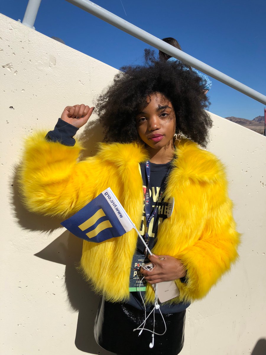 An HRC supporter joins the Women's March at Sam Boyd Stadium in Las Vegas.