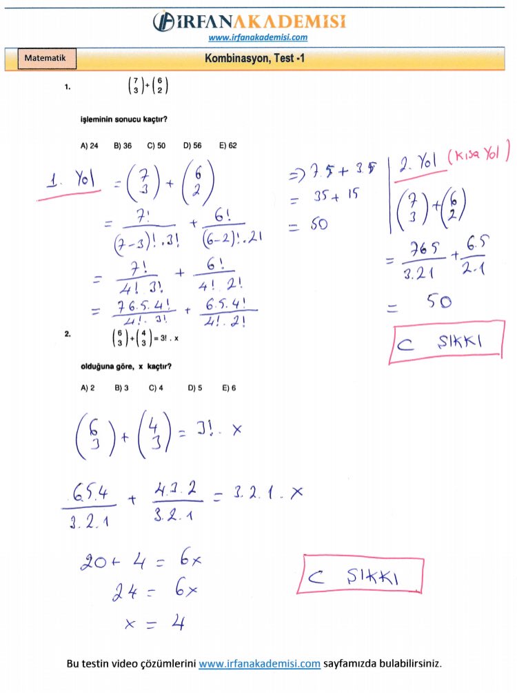 Kombinasyon Test 1 #çözümlüsoru #çözümlütest #matematik #kombinasyon #tyt #yks #math #ZeytinDalıHareketı #AfrinOperasyonu #mathematics #Mathematicians #MathOlympiad2018 #BeyazShow #eğitim #dershane #karneguenue #KARNEGUNU #StarWars