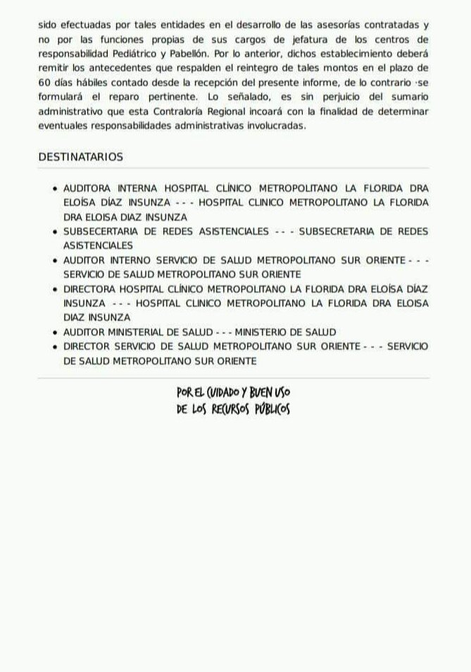 Informe de Auditoría de la @Contraloriacl : MILONARIO DESFALCO DE DINERO en el Hospital La Florida
@FENASENFCHILE @lun @Emol @hoyxhoycl @PublimetroChile @MinsalChile @camila_vallejo @ibojia @carlosmontestwt @PamJiles @miguelcrispi