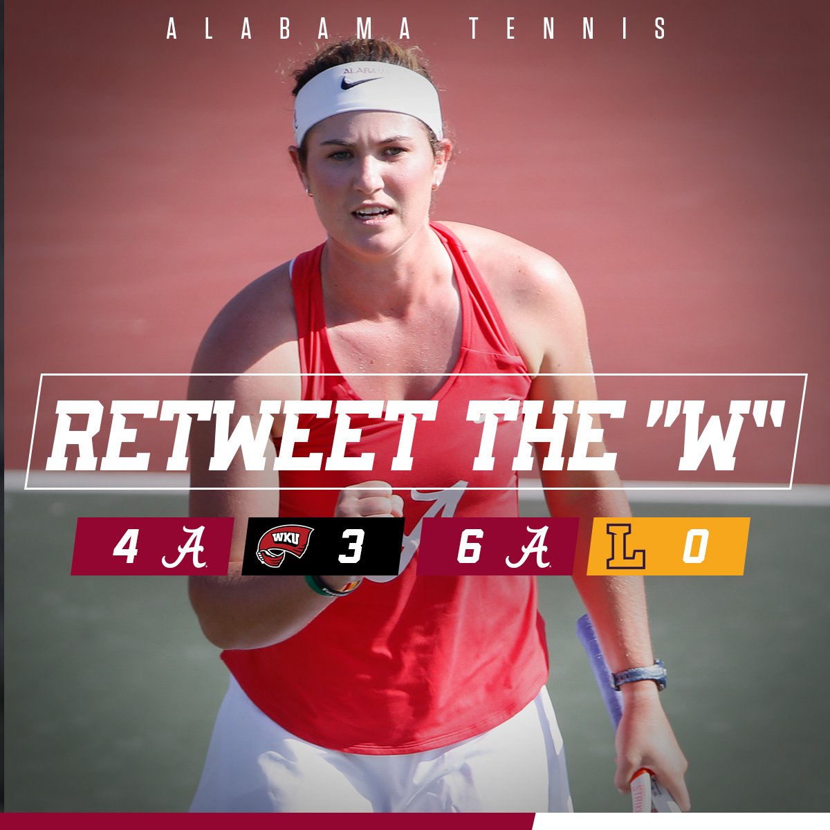 Alabama improves to 4-0 after its pair of wins vs. Western Kentucky and Lipscomb on Sunday🐘🎾🅰️‼️

#RollTide