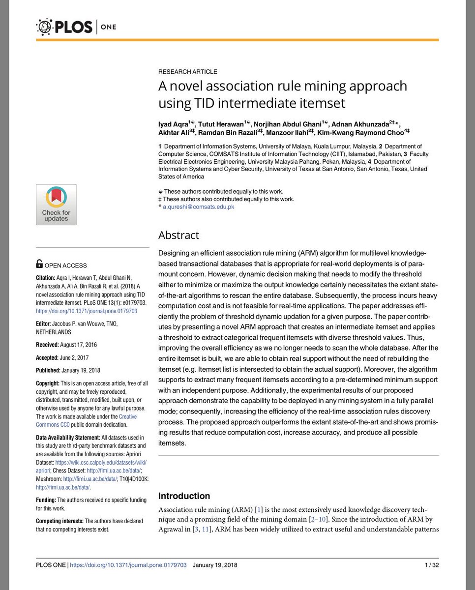 RaymondChooAu's tweet photo. A novel association #rulemining approach using TID intermediate itemset https://t.co/zPMbTxM60u #plosone #ARM #classification #clustering #datamining https://t.co/wejwCBp3qI