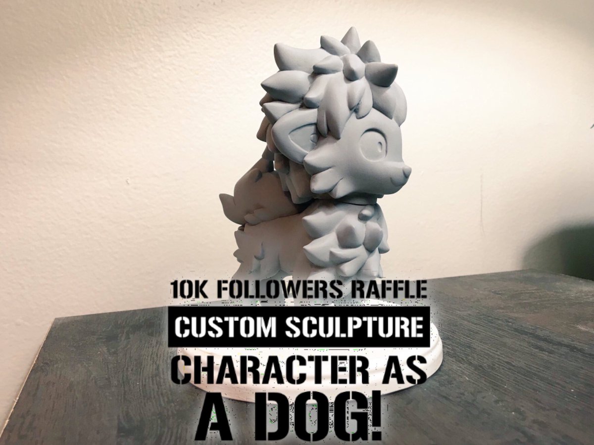 RioSculptures's tweet photo. 10,000 followers raffle! Prize is a custom sculpture of an anime character as a dog from the list (designed by NaomiRomeroArt) to be finished this year. RT to enter. Following is not necessarily to enter but appreciated! Raffle ends January 31st 11:59EST. Good luck! https://t.co/YKLkU1Fskb