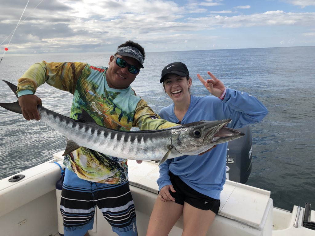 AC_Anglers's tweet photo. ANGLERS TAKE COSTA RICA!Hooked a couple of #barracudas this morning. Biggest was 62 inches and 45 pounds. So big that we had to tag and release it! We gave it a pretty solid name 😎🐟🇹🇭
#ACAnglers #RooNation #JanTerm #CostaRica #RiccardoPulitiIdraFishing #GrayFishtagResearch https://t.co/cTdCBNx362