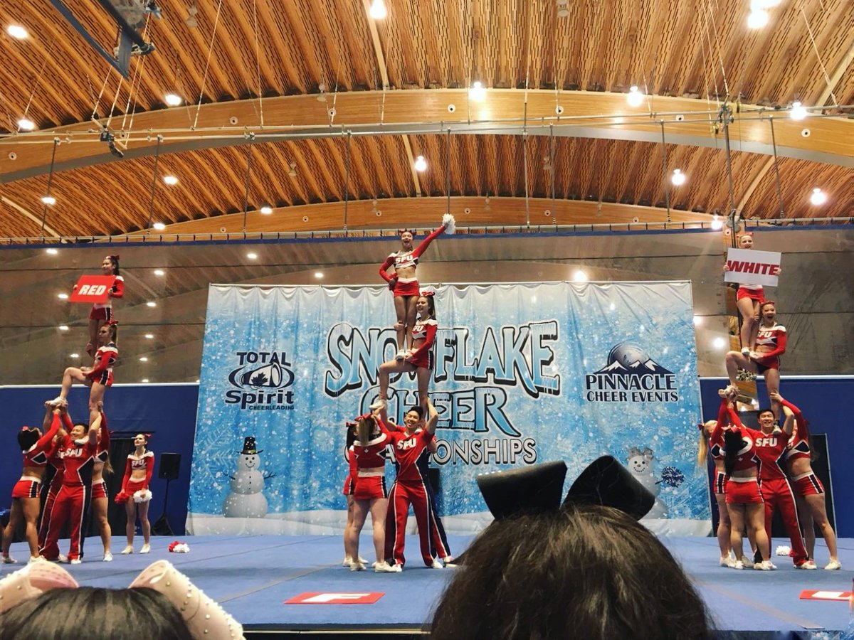 SFU_Cheer's tweet photo. Here. We. Go! A great start to the season demoing at #Snowflake2018 ❄ Great job to all the teams who competed! @pinnacle_cheer https://t.co/8sRCZ7w5sm