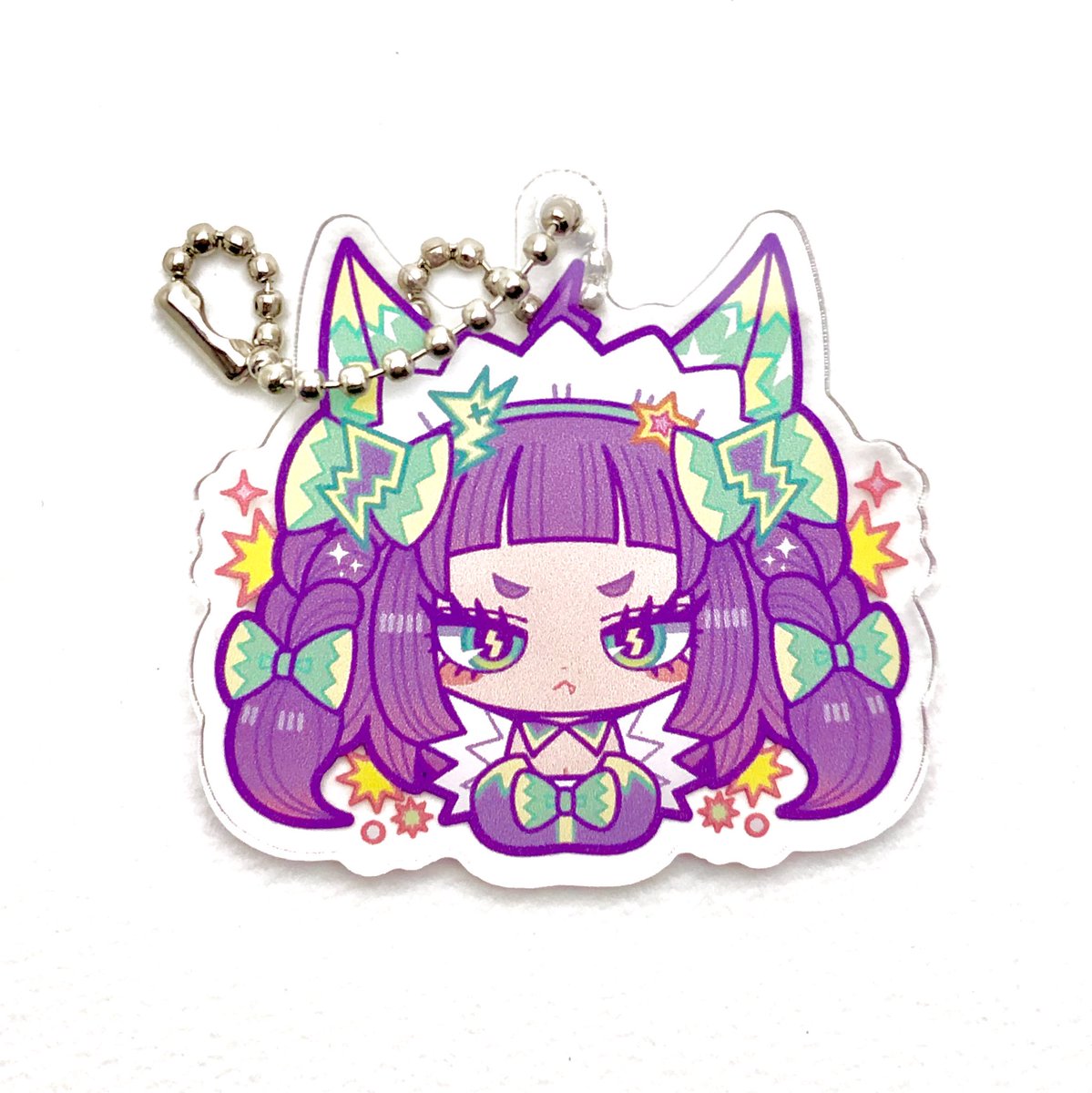 1girl solo purple hair bow green bow :< animal ears  illustration images