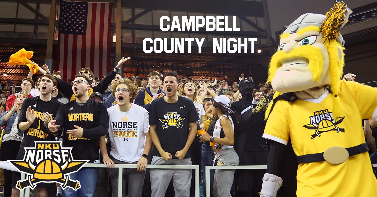 NKUNorse's tweet photo. We play for NORTHERN KENTUCKY. Friday is Campbell Co. Night for @NKUNorseMBB, &amp; all residents get $5 tickets at the box office w/ ID! #NorseUp #TakeNotice https://t.co/Oy2Oh21vj4