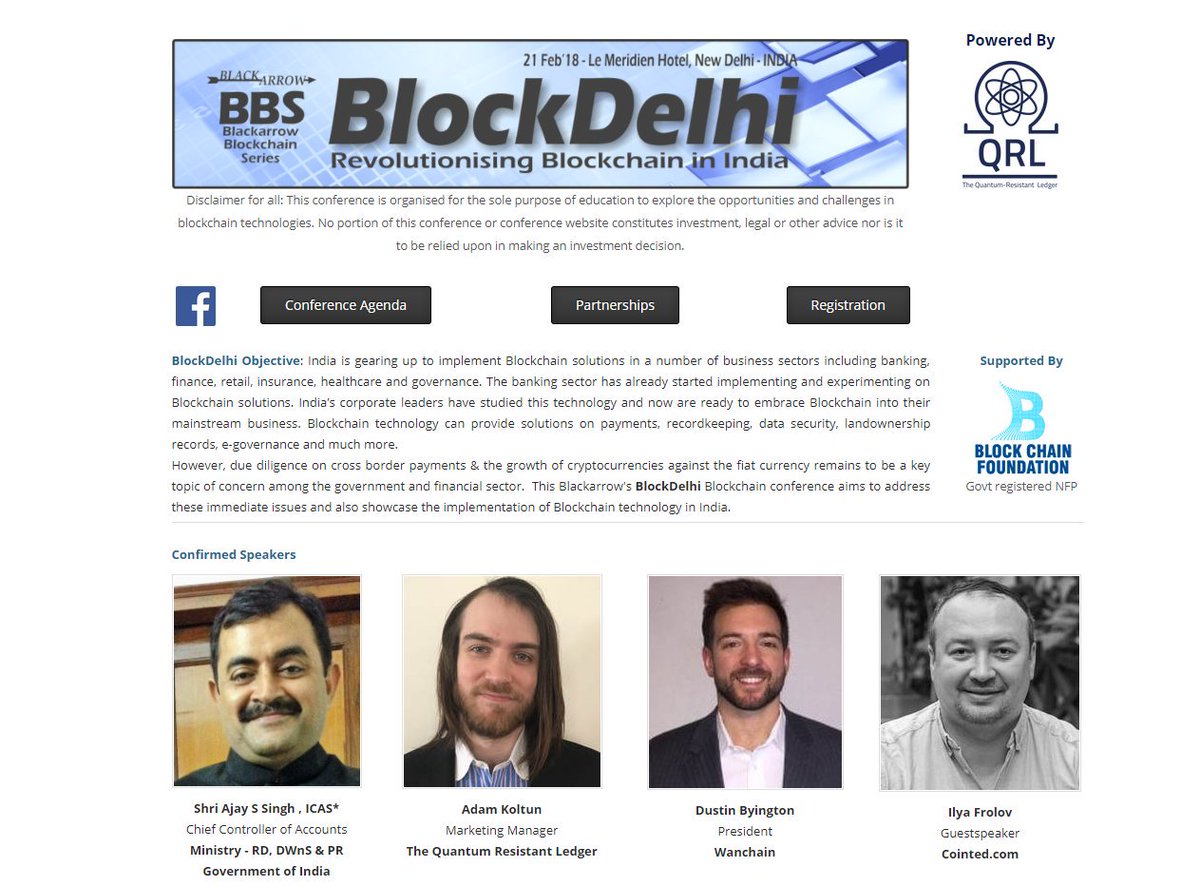 QRLedger's tweet photo. We cannot wait to see some of you one month from today at the #BlockDelhi conference, in New Delhi, on February 21st 😀
QRL will be sponsoring the conference as well as attending it!
#Cryptocurrency #Blockchain #BlockchainConference #India #QRL $QRL https://t.co/KdZUGPo4nb