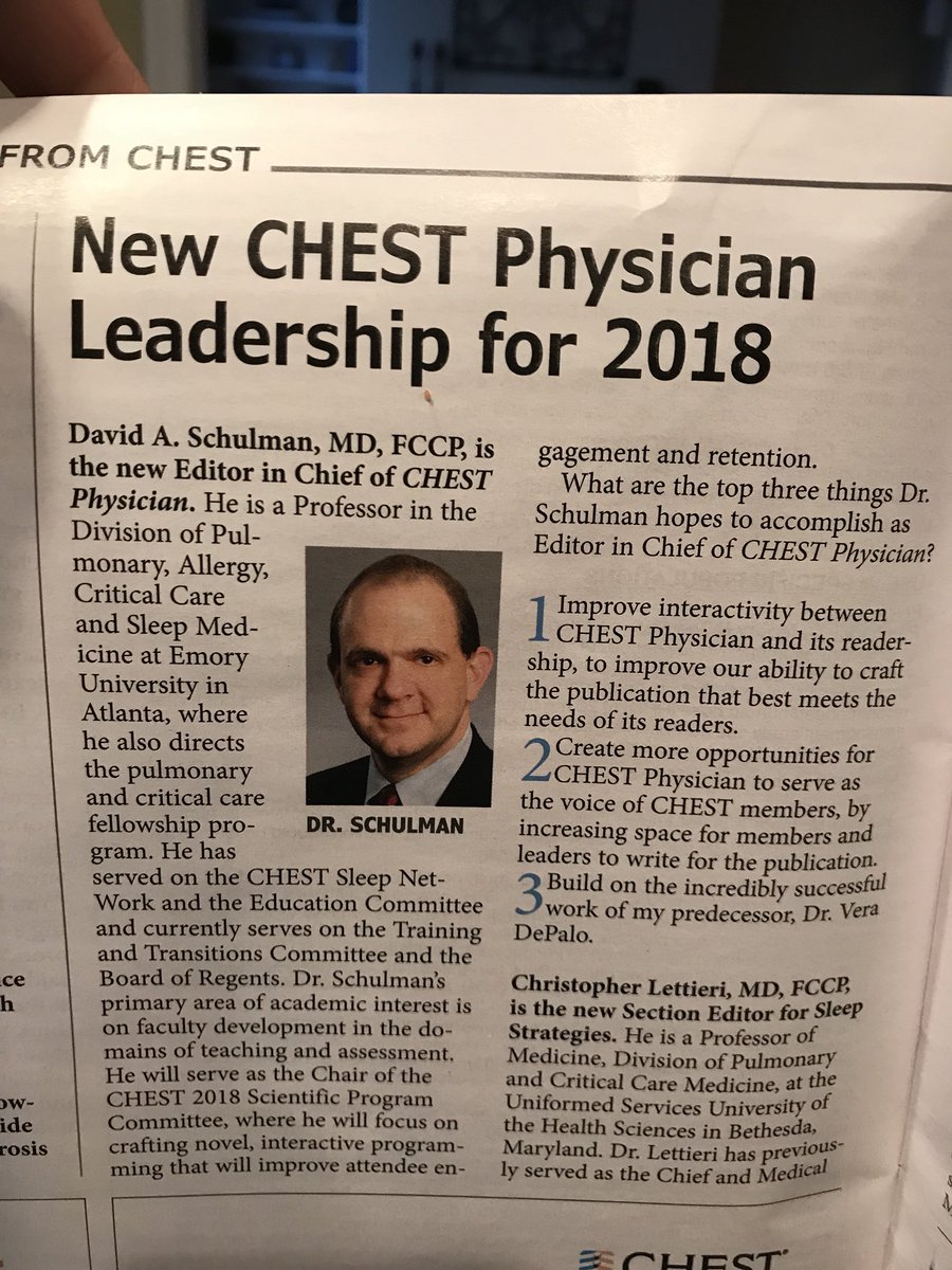 Congratulations to <a href="/davidschulman/">David Schulman</a> as the new Editor in Chief of CHEST Physician!!