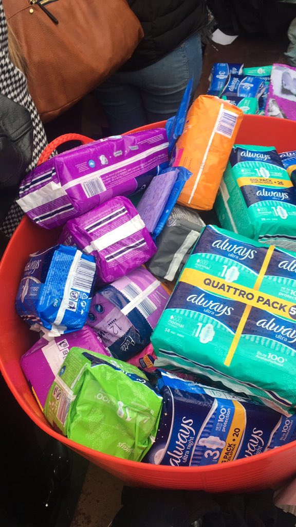bloodygood__'s tweet photo. Well that was quite something wasn't it?! Thank you SO MUCH to everyone who came down to the #TimesUp rally and stuck it out in the friggin snow *and* to all those who donated to our piles of pads. We are so grateful + ready to get them to people who really bloody need them ✊️ https://t.co/rEG5benq4V