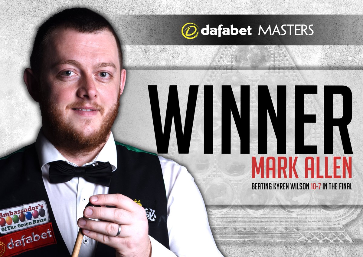 WeAreWST's tweet photo. 🏆 Mark Allen beats Kyren Wilson 10-7 in the final to win the 2018 @dafabet Masters!

#dafabetmasters https://t.co/dOAZNcP6xN