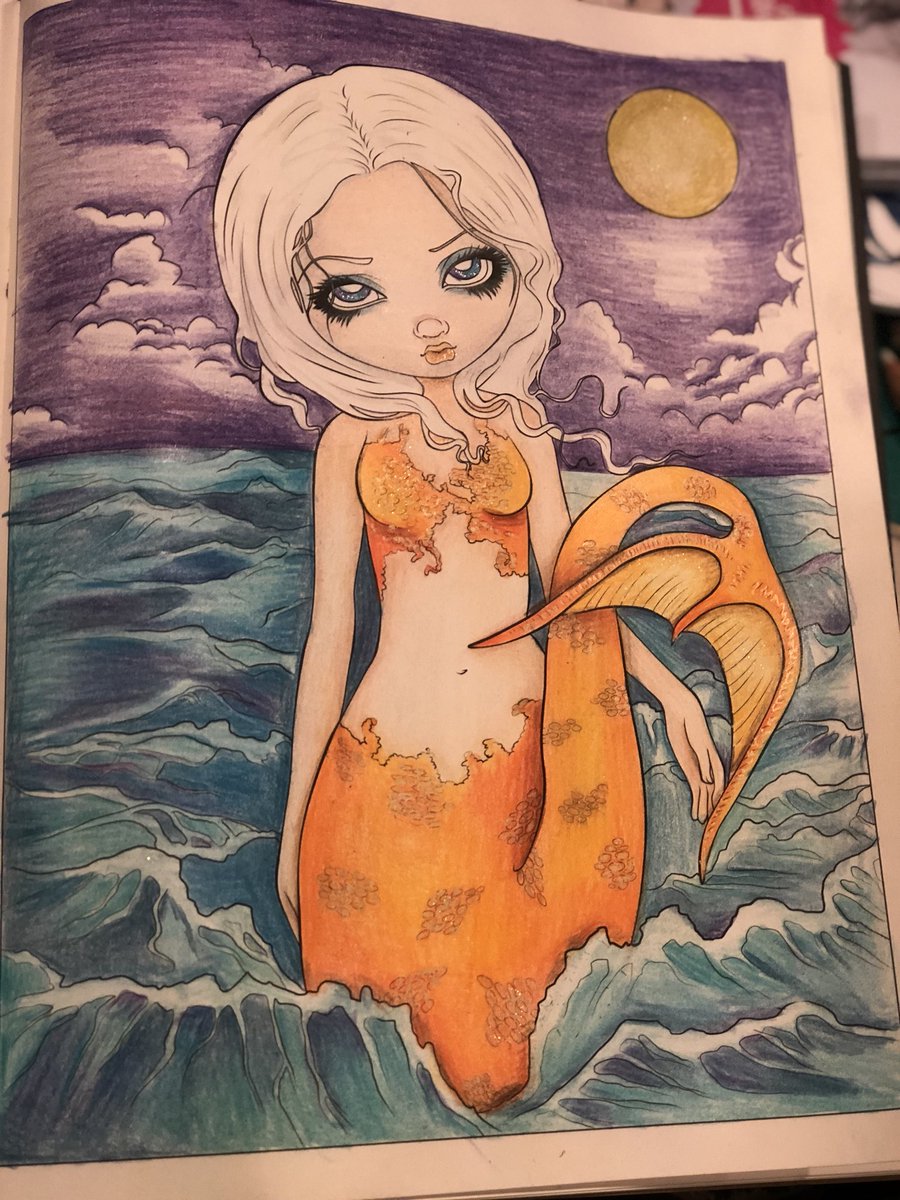ColoringAddicts's tweet image. My mermaid turned out nicely. #mermaidchallenge #coloringbookaddict