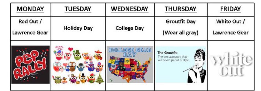 LAWRENCE_2019's tweet photo. Spirit Week starts tomorrow! Tomorrow is the Pep Rally make sure to wear red and show your school spirit! 🔴 https://t.co/RJB0i1huBz