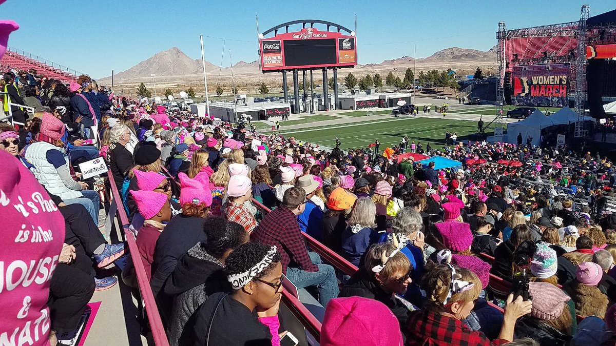 SenCortezMasto's tweet photo. Last year, it was an amazing feeling to march in DC and take our message right to Trump's doorstep. While I'm sorry I couldn't be there, I couldn't be prouder that the #WomensMarch2018 was kicked off in my hometown of Las Vegas. 

Our fight for progress continues. La lucha sigue! https://t.co/8IoHwXKIPH