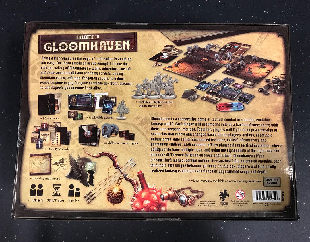 OutflankGames's tweet photo. Gloomhaven - a game for 1-4 players; 30mins/player; Ages 14+
“Gloomhaven is a cooperative game of tactical combat in a unique, evolving fantasy world. Each player will assume the role of a hardened mercenary with their own personal motives...” #boardgame https://t.co/vQK0PLPMf5
