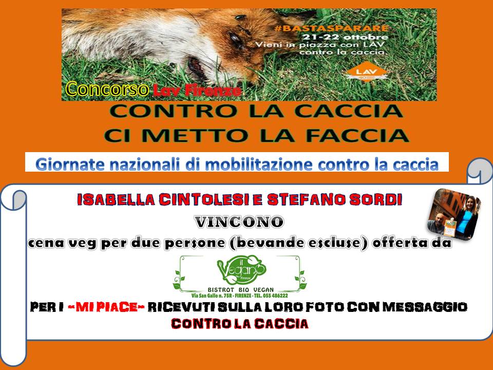 FirenzeLav's tweet photo. Premiazione concorso Lav Firenze, in occasione delle giornate nazionali #BASTASPARARE . Ecco la coppia che ha ricevuto più voti per la foto con il messaggio contro la caccia, https://t.co/P3VqFzb0UU