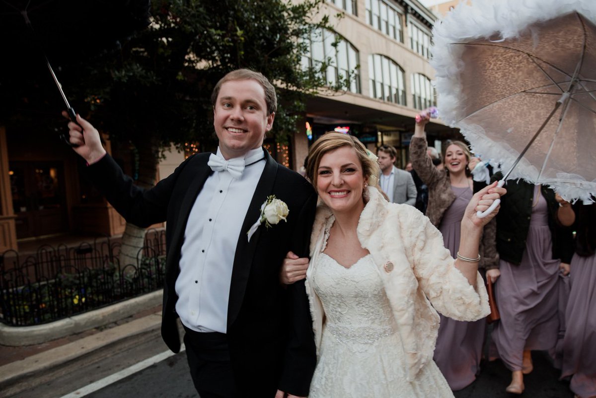 Second Line down Palafox? ✅
Revisiting my days of <a href="/UMassBand/">UMass Minuteman Marching Band</a>  to shoot walking backwards? ✅
This is truly the only way to travel between ceremony and reception on a wedding day! :)