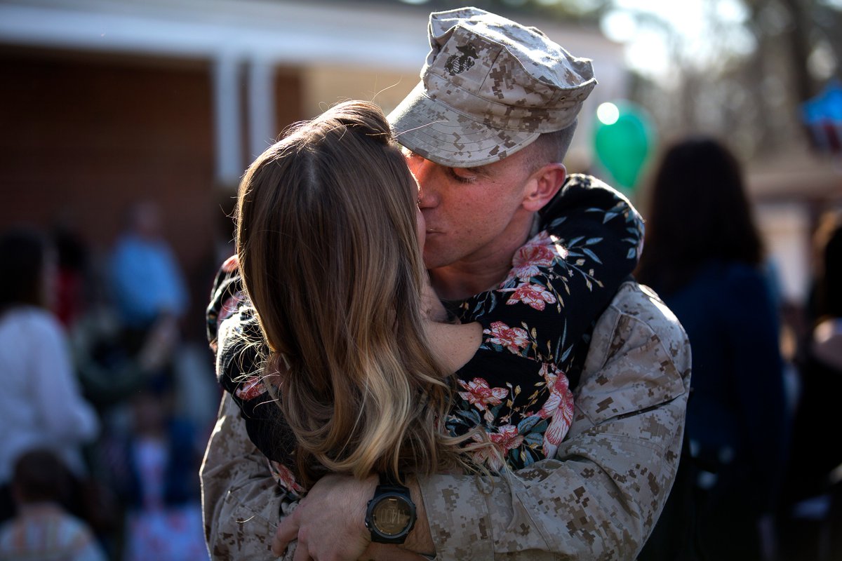 USMC's tweet photo. Welcome Home, Marines

Today, Marines &amp; sailors with @TFSouthwest returned home to @camp_lejeune from a 9-month deployment to Helmand province, Afghanistan. 

The Task Force of ~300 personnel from II MEF deployed in Spring '17 in support of the NATO-led Resolute Support mission. https://t.co/aPvbHmnFAr