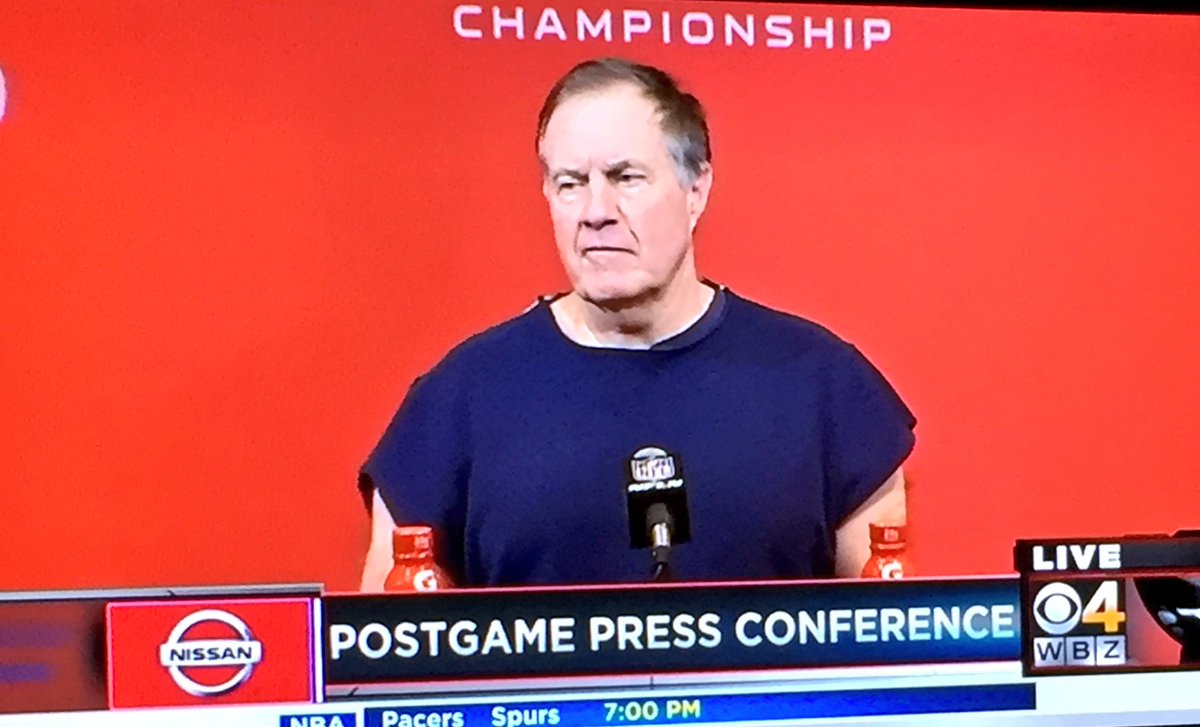 Paddling_Ides's tweet photo. Honest to god, when he first walked out to the podium I thought I was watching an #SNL skit.  What in the devil is he wearing?!?! As always, twinning on Grumpy Cat. #Pats https://t.co/YLaMax9qrQ