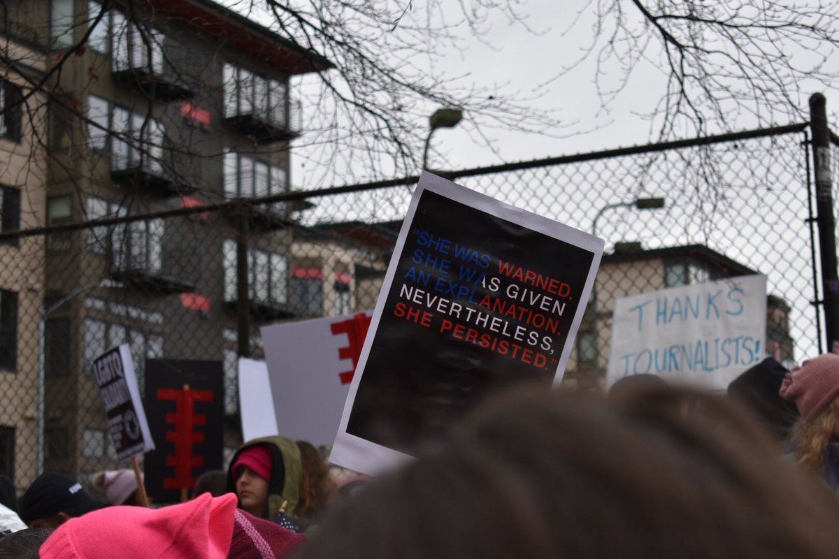 SenBThompson's tweet photo. Lots of inspiring signs yesterday at the #womensmarch. A good reminder of how strong we can be when we are united! #electwomen #thompson2020 #malcomgov https://t.co/VJcSONyNwf