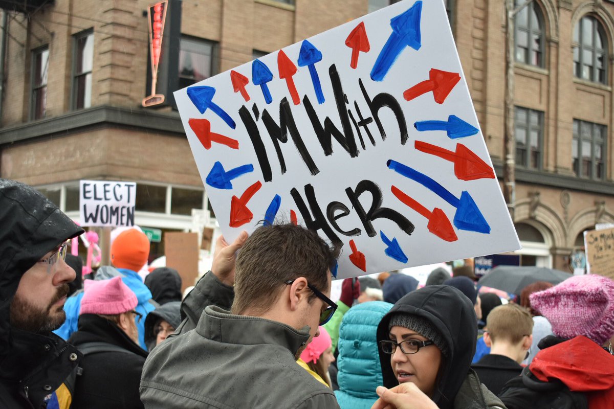 SenBThompson's tweet photo. Lots of inspiring signs yesterday at the #womensmarch. A good reminder of how strong we can be when we are united! #electwomen #thompson2020 #malcomgov https://t.co/VJcSONyNwf