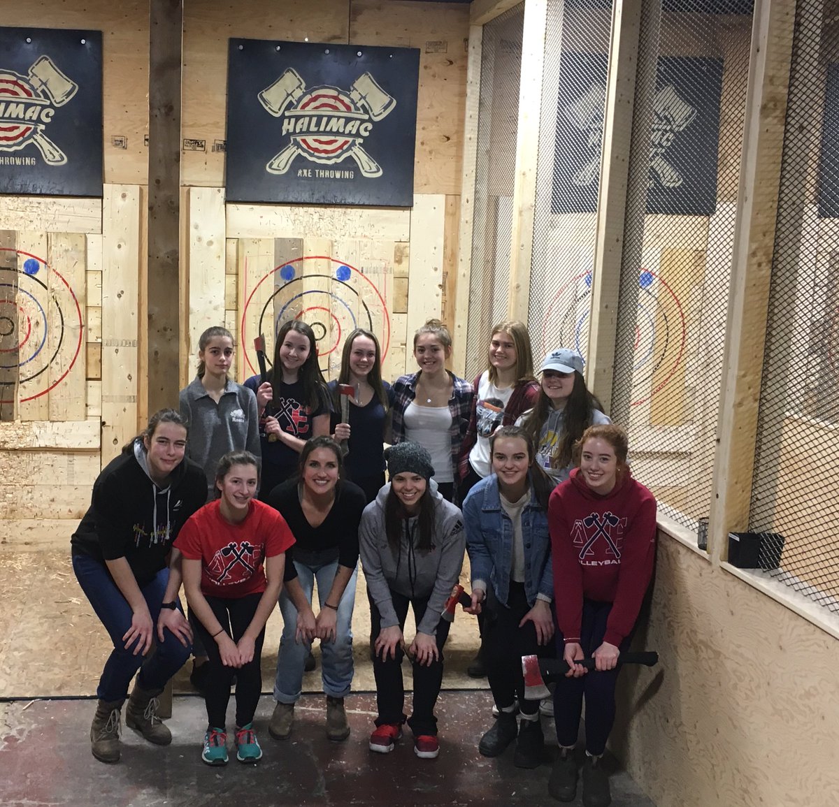 Axe Volleyball...Axe Throwing! The skill didn’t transfer as well as we thought but still a great team bonding activity! #17U #AXE <a href="/volleyballNS/">Volleyball NS</a> <a href="/AcadiaVball/">Axewomen Volleyball</a>