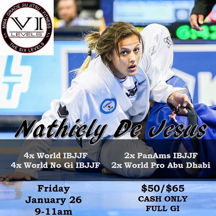 BassGJJRay's tweet photo. This Friday at @6levels, multiple time @ibjjf champ Nathiely Karoline de Jesus is doing a Gi seminar in the morning... Come train https://t.co/QV6qA9IcqL